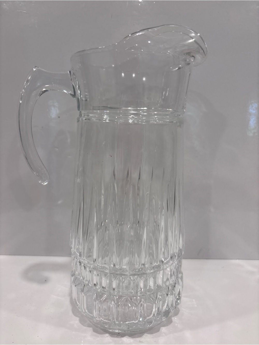 Vintage Clear Pressed Glass Water Pitcher – Paneled Design – 10.5” Tall